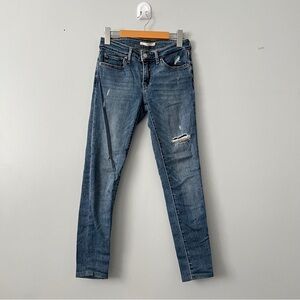 Levi's 711 Skinny Dark Washed Mid Waist Denim Ripped Jeans - 25